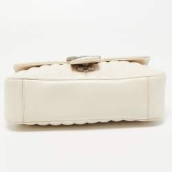 Pre Owned Gucci Off White Mix Quilted Leather Small GG Marmont Shoulder Bag