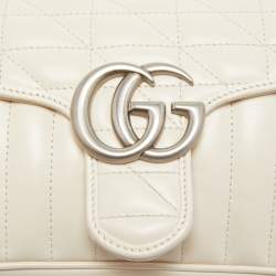 Pre Owned Gucci Off White Mix Quilted Leather Small GG Marmont Shoulder Bag