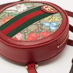 Gucci Red GG supreme Canvas and Leather Mini Floral Ophidia Backpack