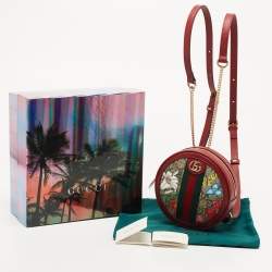 Gucci Red GG supreme Canvas and Leather Mini Floral Ophidia Backpack