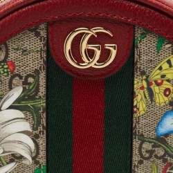 Gucci Red GG supreme Canvas and Leather Mini Floral Ophidia Backpack
