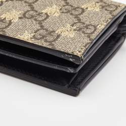 Gucci Beige GG Supreme Canvas and Leather Bee Print Card Case