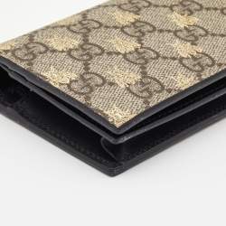 Gucci Beige GG Supreme Canvas and Leather Bee Print Card Case