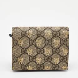 Gucci Beige GG Supreme Canvas and Leather Bee Print Card Case