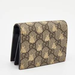 Gucci Beige GG Supreme Canvas and Leather Bee Print Card Case