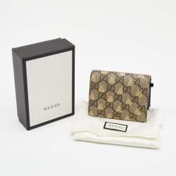 Gucci Beige GG Supreme Canvas and Leather Bee Print Card Case