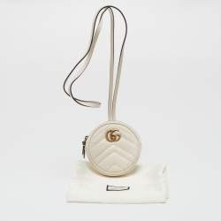 Gucci Off White Matelasse Leather GG Marmont Round Coin Purse