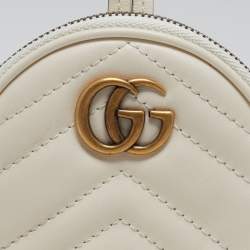 Gucci Off White Matelasse Leather GG Marmont Round Coin Purse