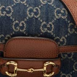 Pre Owned Gucci Blue/Brown GG Denim and Leather Mini Horsebit 1955 Crossbody Bag