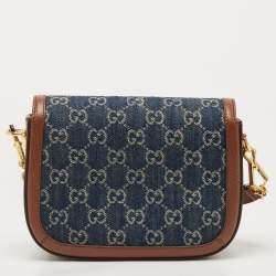 Pre Owned Gucci Blue/Brown GG Denim and Leather Mini Horsebit 1955 Crossbody Bag