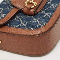 Pre Owned Gucci Blue/Brown GG Denim and Leather Mini Horsebit 1955 Crossbody Bag