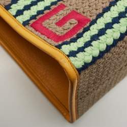 Pre Owned Gucci Multicolor Woven Fabric and Leather Square G Capri Stripe Tote