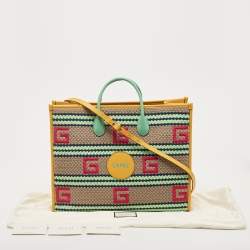 Pre Owned Gucci Multicolor Woven Fabric and Leather Square G Capri Stripe Tote
