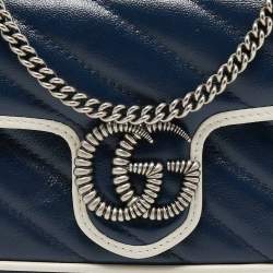 Gucci Dark Blue/White Diagonal Matelassé Leather Super Mini Torchon GG Marmont Bag