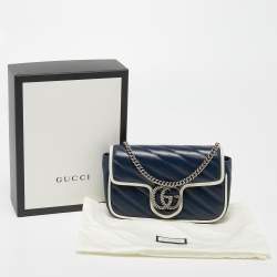 Gucci Dark Blue/White Diagonal Matelassé Leather Super Mini Torchon GG Marmont Bag
