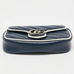 Gucci Dark Blue/White Diagonal Matelassé Leather Super Mini Torchon GG Marmont Bag