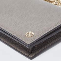 Pre Owned Gucci Grey Leather Interlocking G Flap Wallet on Chain