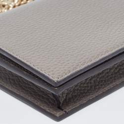 Pre Owned Gucci Grey Leather Interlocking G Flap Wallet on Chain