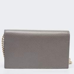 Pre Owned Gucci Grey Leather Interlocking G Flap Wallet on Chain