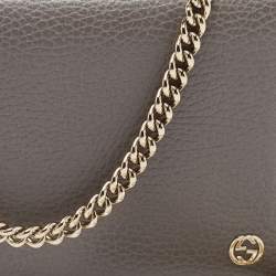Pre Owned Gucci Grey Leather Interlocking G Flap Wallet on Chain