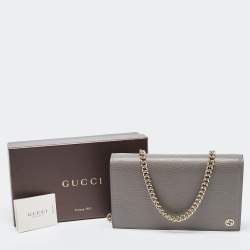 Pre Owned Gucci Grey Leather Interlocking G Flap Wallet on Chain