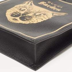 مملوكة مسبقًا Gucci Garden Black Leather Cat Print Tote