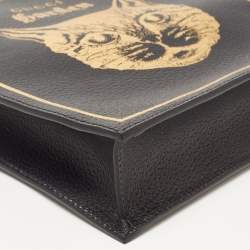 مملوكة مسبقًا Gucci Garden Black Leather Cat Print Tote