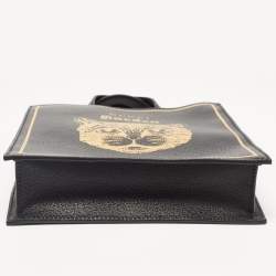 مملوكة مسبقًا Gucci Garden Black Leather Cat Print Tote