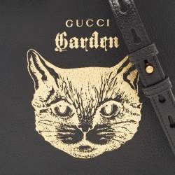 مملوكة مسبقًا Gucci Garden Black Leather Cat Print Tote