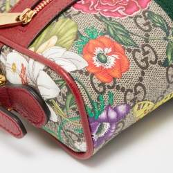 Pre Owned Gucci Red/Beige GG Supreme Canvas Mini Floral Ophidia Crossbody Bag