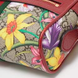 Pre Owned Gucci Red/Beige GG Supreme Canvas Mini Floral Ophidia Crossbody Bag