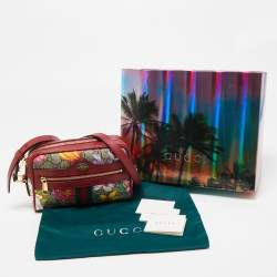 Pre Owned Gucci Red/Beige GG Supreme Canvas Mini Floral Ophidia Crossbody Bag