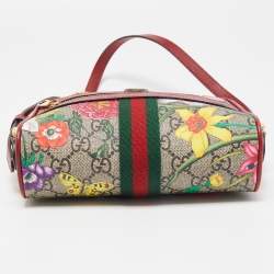 Pre Owned Gucci Red/Beige GG Supreme Canvas Mini Floral Ophidia Crossbody Bag