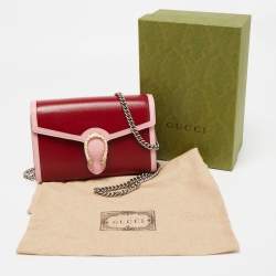 Pre Owned Gucci Red/Pink Leather Mini Dionysus Shoulder Bag    