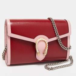 Pre Owned Gucci Red/Pink Leather Mini Dionysus Shoulder Bag    