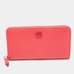 Gucci Pink Leather Double G Zip Around Continental Wallet