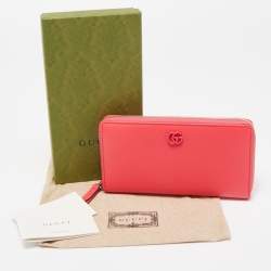 Gucci Pink Leather Double G Zip Around Continental Wallet
