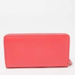 Gucci Pink Leather Double G Zip Around Continental Wallet
