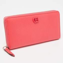 Gucci Pink Leather Double G Zip Around Continental Wallet