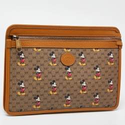مملوكة مسبقًا Gucci x Disney Brown GG Supreme Canvas and Leather Mini Mickey Mouse Zip Pouch