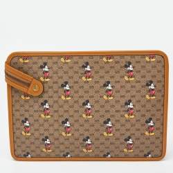 مملوكة مسبقًا Gucci x Disney Brown GG Supreme Canvas and Leather Mini Mickey Mouse Zip Pouch
