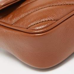 Gucci Brown Diagonal Matelassé Leather Super Mini GG Marmont Shoulder Bag