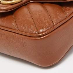Gucci Brown Diagonal Matelassé Leather Super Mini GG Marmont Shoulder Bag
