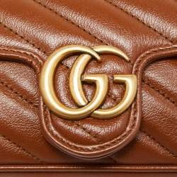 Gucci Brown Diagonal Matelassé Leather Super Mini GG Marmont Shoulder Bag
