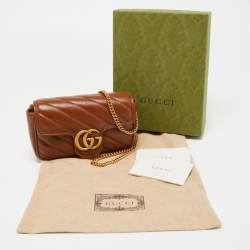 Gucci Brown Diagonal Matelassé Leather Super Mini GG Marmont Shoulder Bag