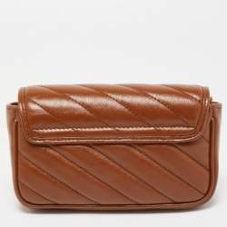 Gucci Brown Diagonal Matelassé Leather Super Mini GG Marmont Shoulder Bag