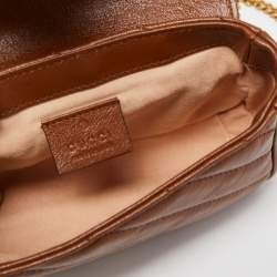 Gucci Brown Diagonal Matelassé Leather Super Mini GG Marmont Shoulder Bag