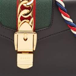 Pre Owned Gucci Black Leather Mini Web Sylvie Top Handle Bag