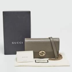 Gucci Grey Leather Interlocking G Wallet On Chain