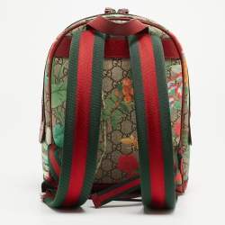 Gucci Red/Beige/GG Supreme Canvas and Leather Small Tian Print Backpack